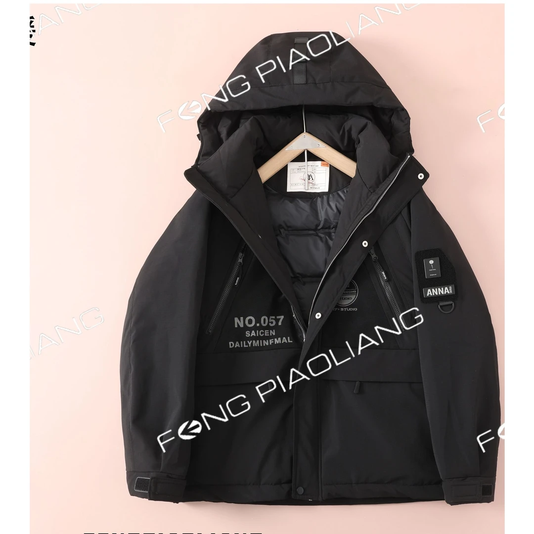 黑【工装】冬季连帽设计款多口袋连帽情侣款棉服88232