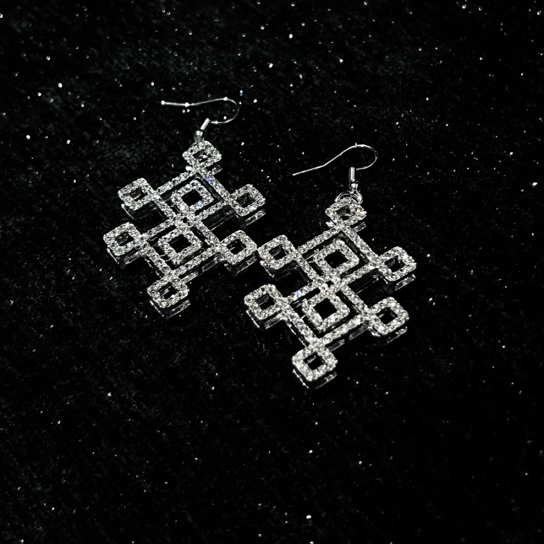 合金锆石耳饰 【蒙古族闪钻耳环】个性轻奢闪钻特色民族风图腾耳环