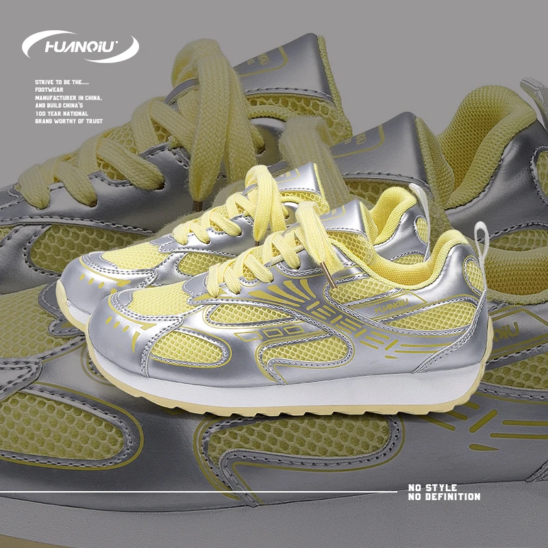 HUANQIU/环球爆款女鞋2025新款网面透气鞋子厚底增高休闲运动鞋女