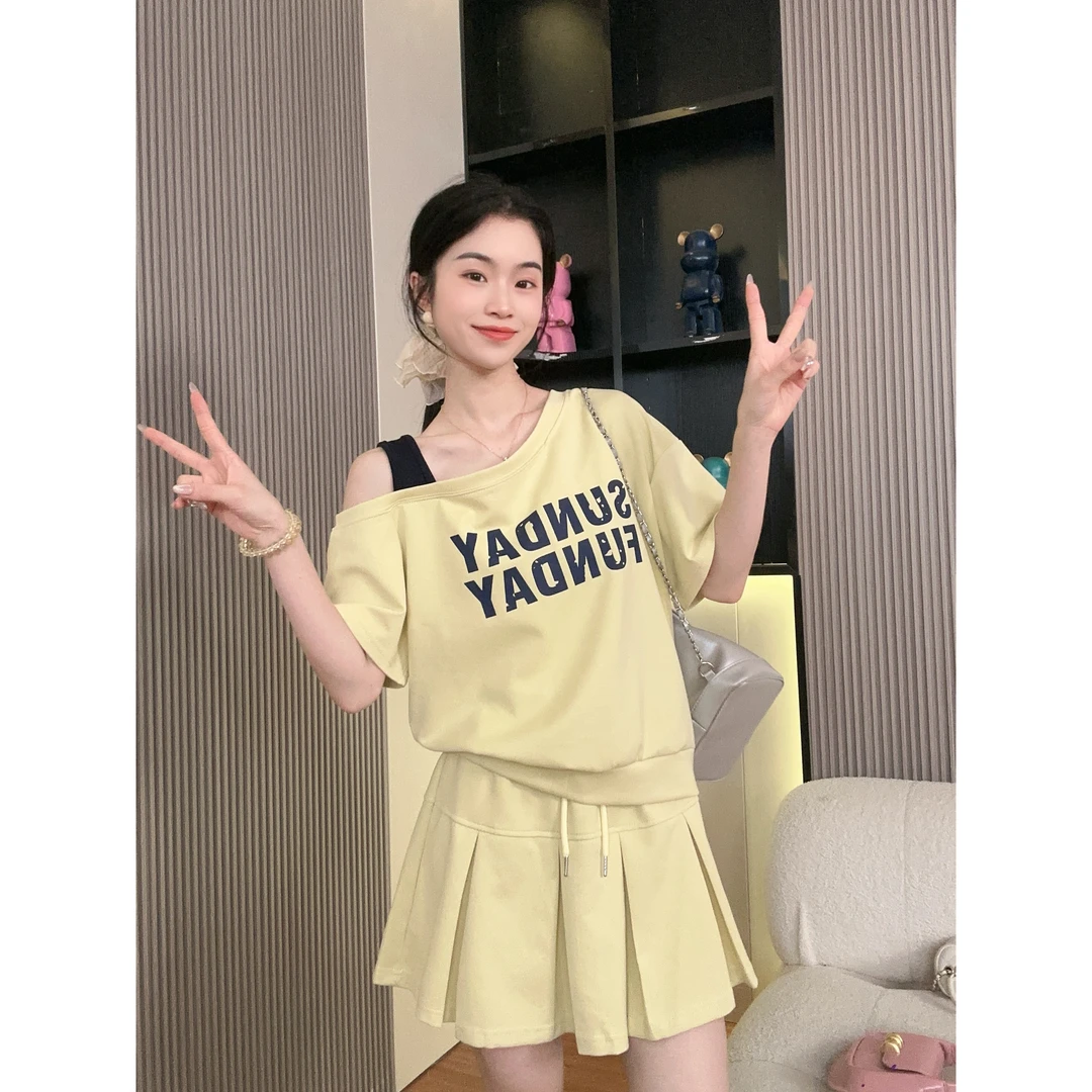 少女风百褶裙芭比风街头风慵懒风时尚套装森系韩版