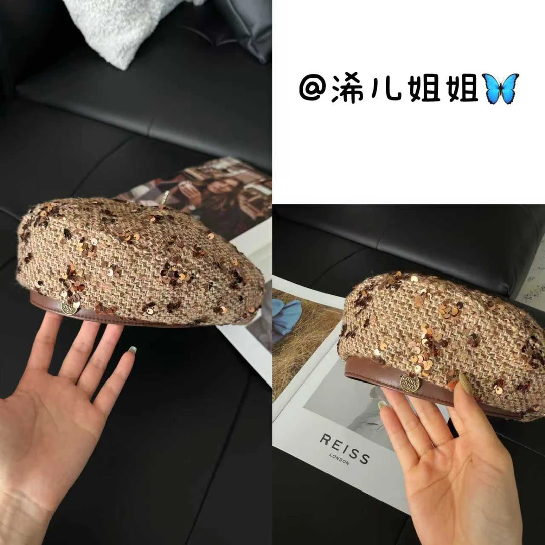 时尚韩版粗花昵2025早秋气质画家帽网红报童帽M标亮片英伦贝雷帽