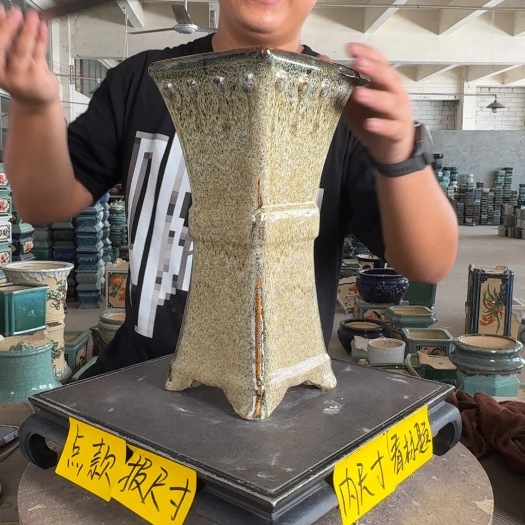 。一风堂石湾花盆 打磨痕迹 内12*29