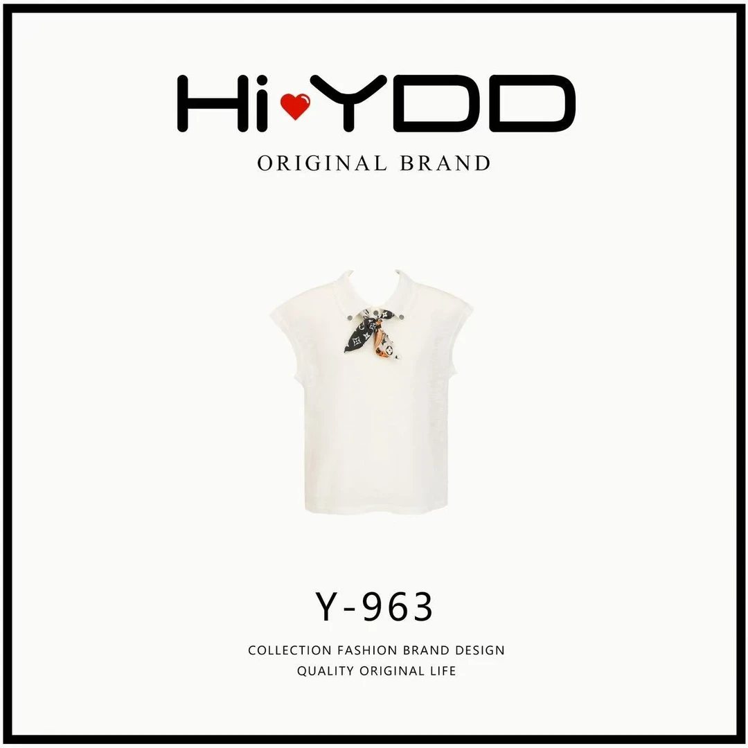 YDD•「Y-963」老钱风带丝巾无袖翻领穿搭感短袖上衣D-18387