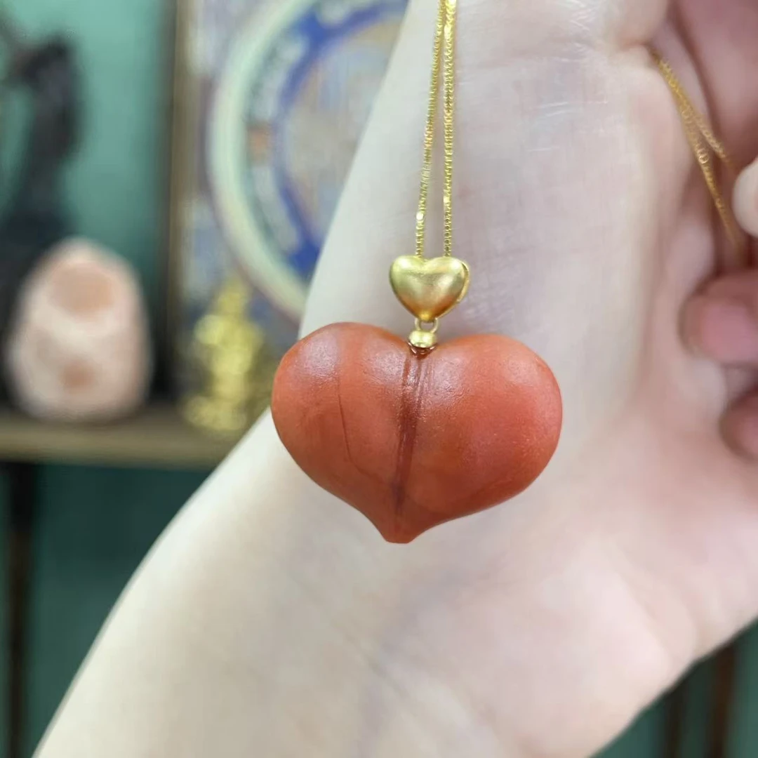 【天香如易】原矿瓦西火焰纹18k金爱心屁桃吊坠送银链子（多样性发货