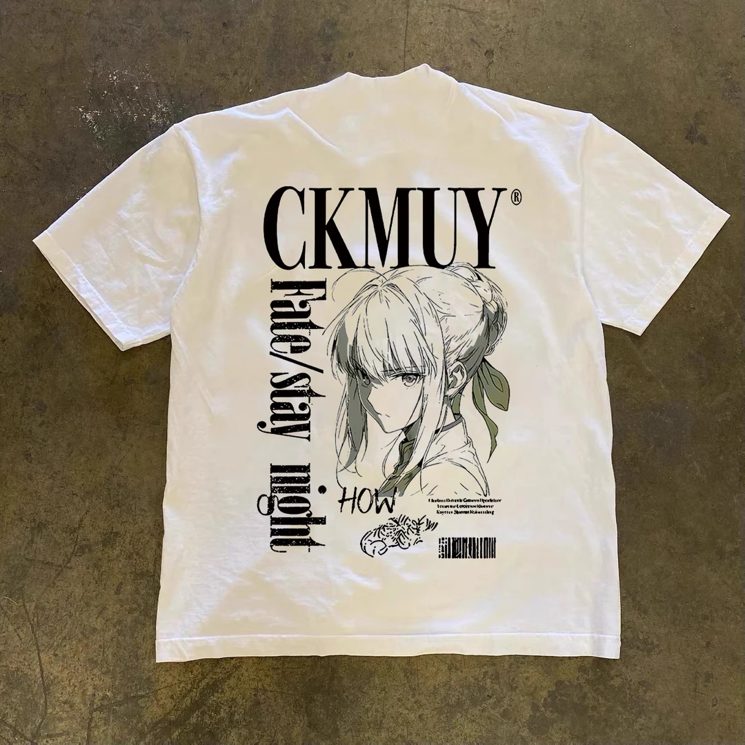 2025新款美式手绘漫画少女印花短袖T恤男女夏季纯棉休闲高街上衣