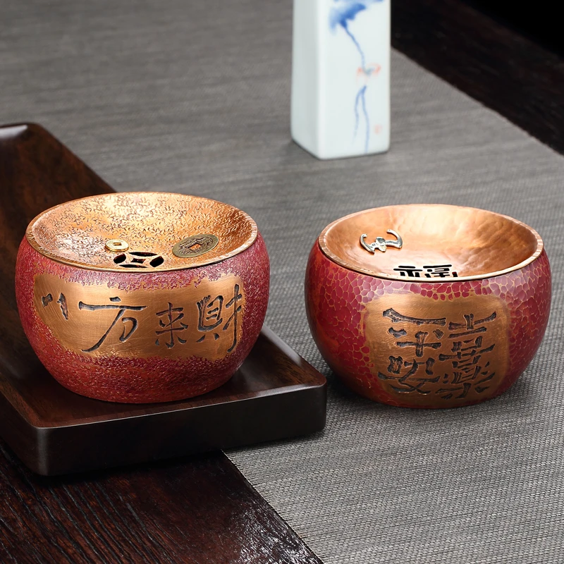 紫铜建水带盖茶洗茶渣缸干泡水盂杯洗手工储水壶承托高档功夫茶具