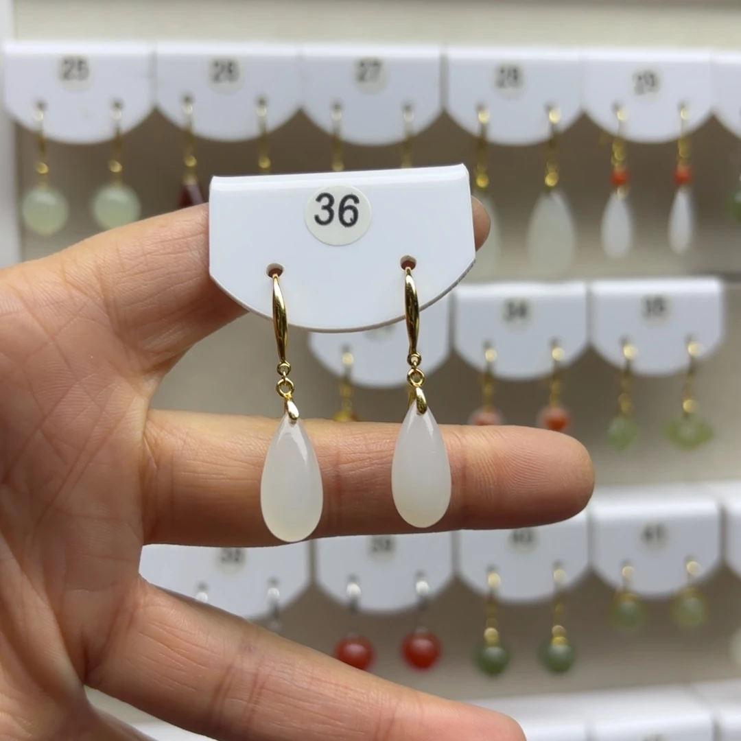 和田玉银S925镶嵌耳饰