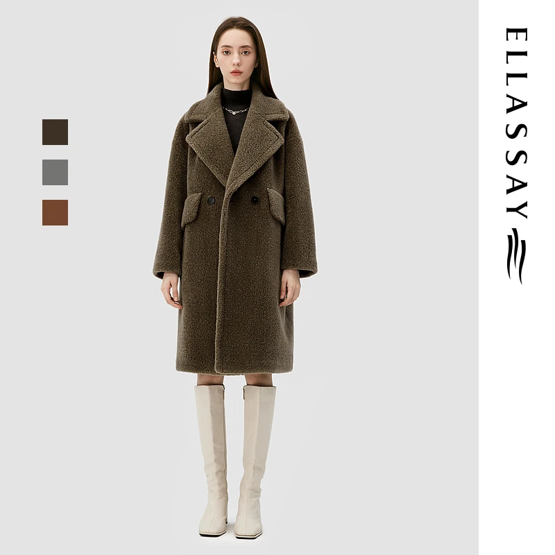 【晨粉专享】ELLASSAY歌力思摇粒绒大衣女EWB344D01000