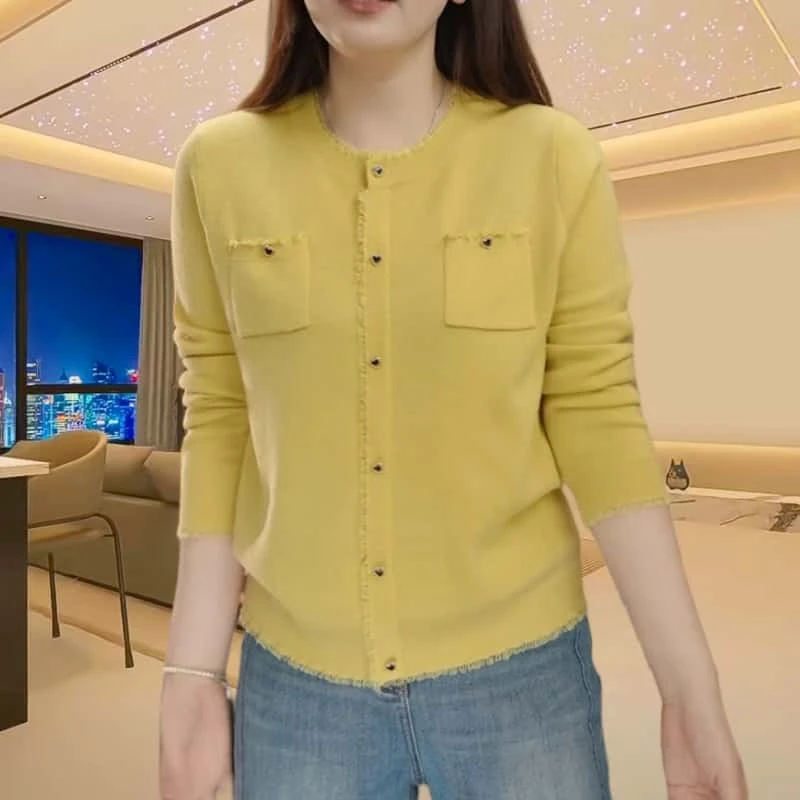 春季宽松长袖针织衫毛衣女士2025休闲时尚洋气圆领套头薄款打底衫