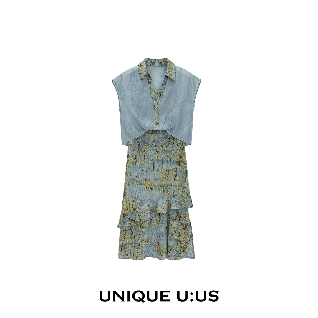 UNIQUE U:US【蓝色情书编号56】 百搭气质显瘦两件套连衣裙-251838