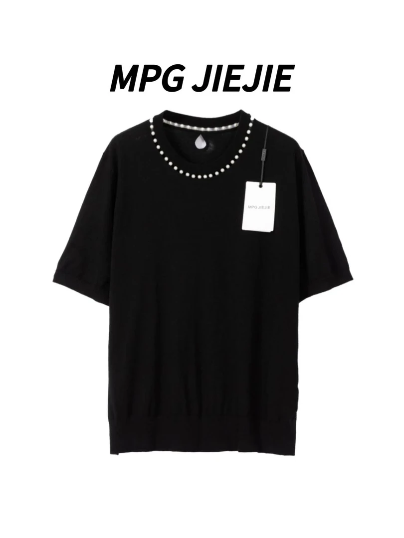 MPG JIEJIE【南法小姐】25早秋绵羊毛珠珠点缀T恤