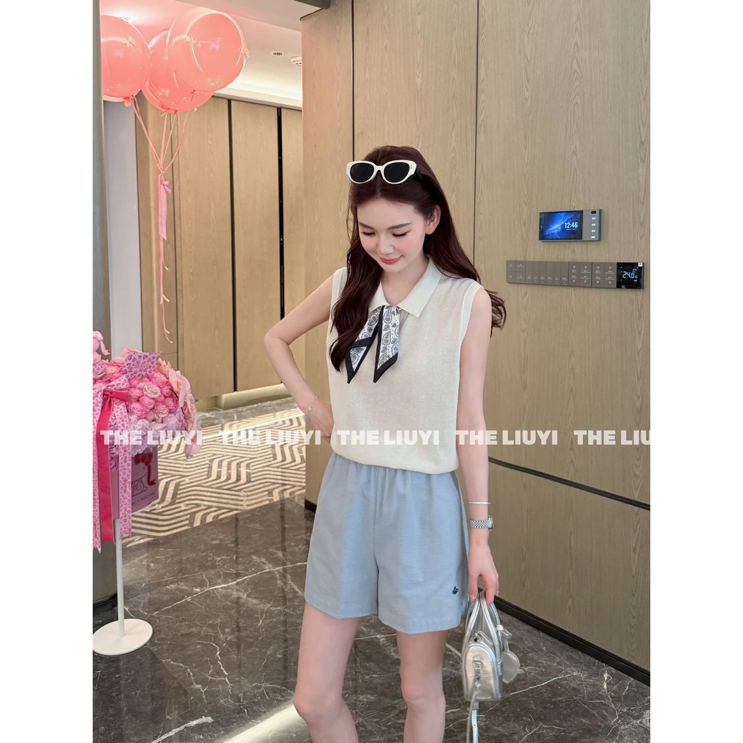 【LIUYI】夏季天丝亚麻无袖Polo针织上衣55233