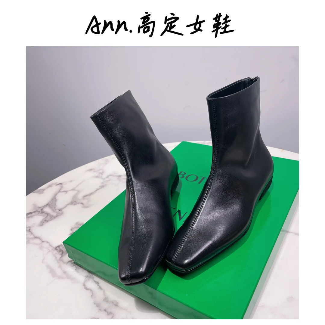 【Ann高定】牛皮/3CM/方头极简高级气质切尔西靴时装休闲百搭短靴女