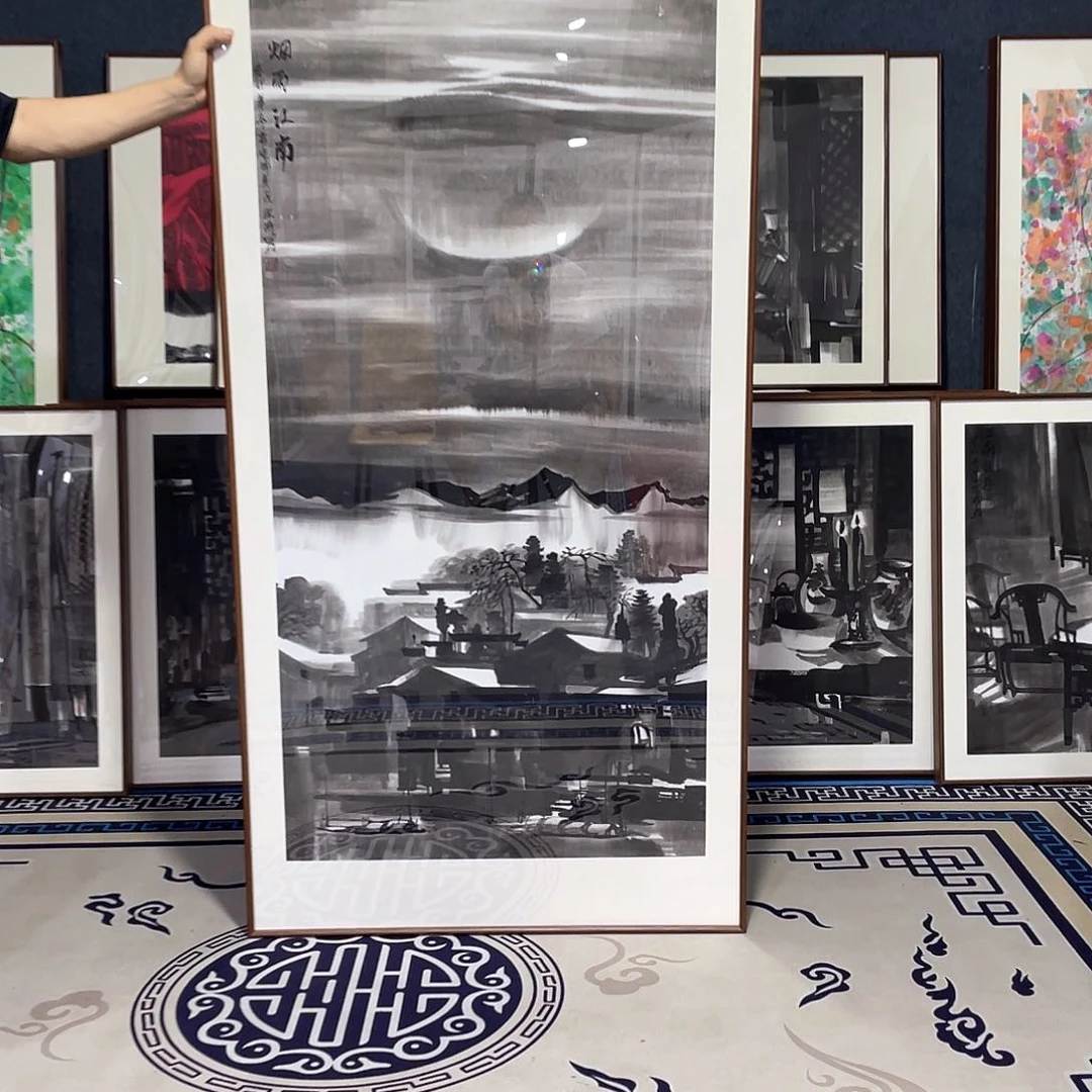 国画手绘画作品带框