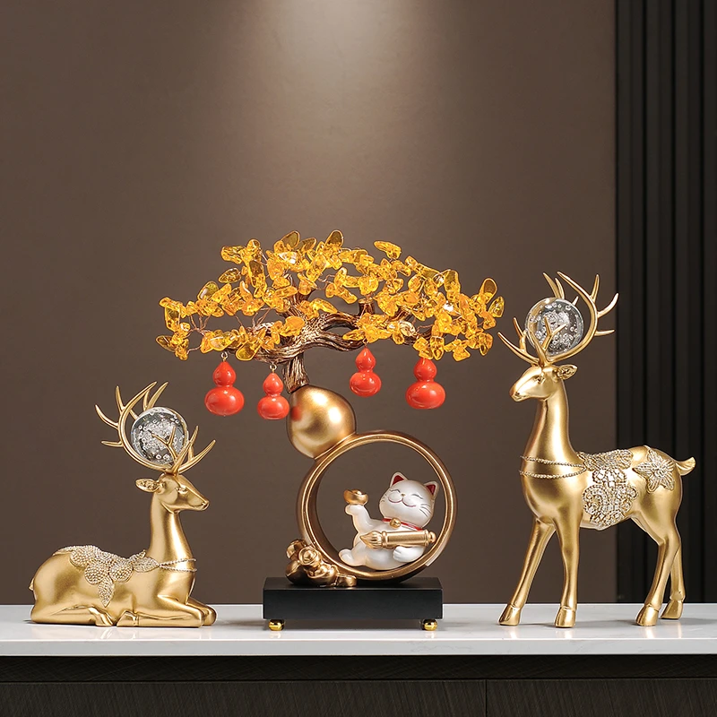 新中式五福葫芦招财摆件高档客厅电视柜装饰品办公室乔迁新居礼品