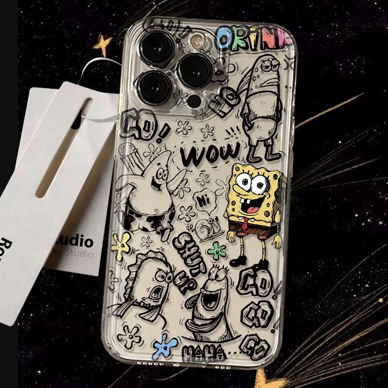 海绵宝宝适用苹果16/15ProMax手机壳14/13透明12软壳7/8P全包XS潮