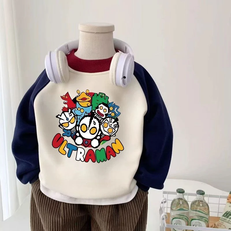 奥特曼衣服潮酷男童冬季加绒加厚卫衣新款保暖洋气套头羊驼绒上衣