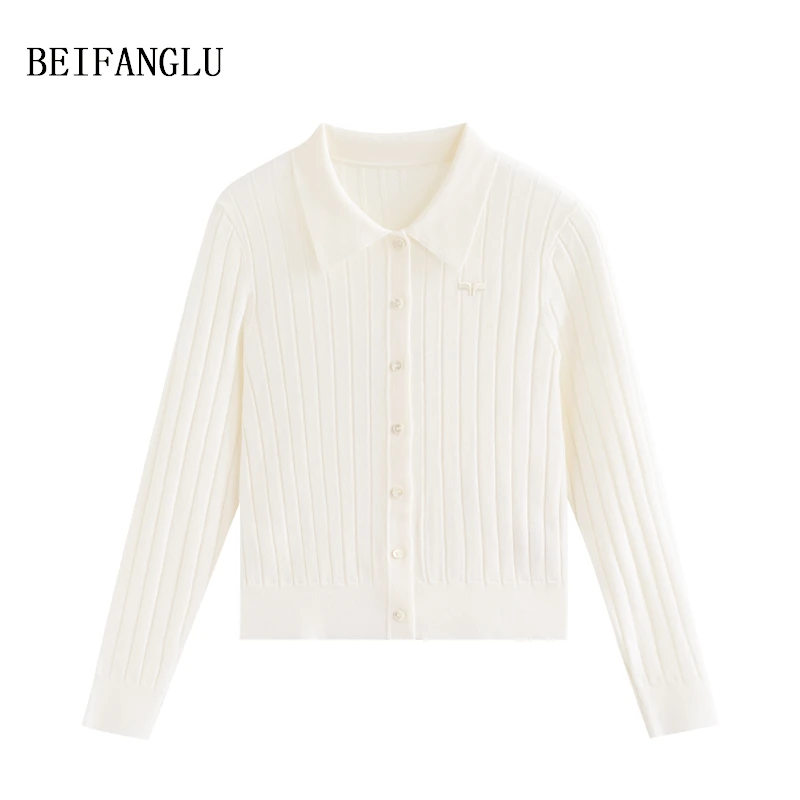 北方鹿 商柜髙货/精纺100羊毛气质POLO领坑条长袖女士针织衫26322