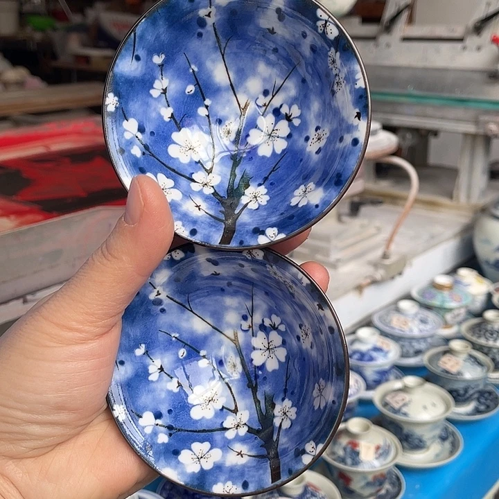 青花釉下彩杯子2个
