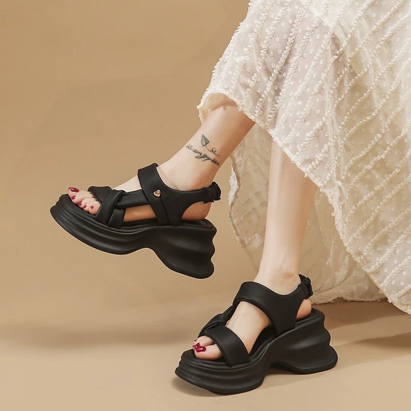 【万达撤柜】阳米秋秋简约老运动凉鞋女夏商场同款厚底增高休闲凉鞋