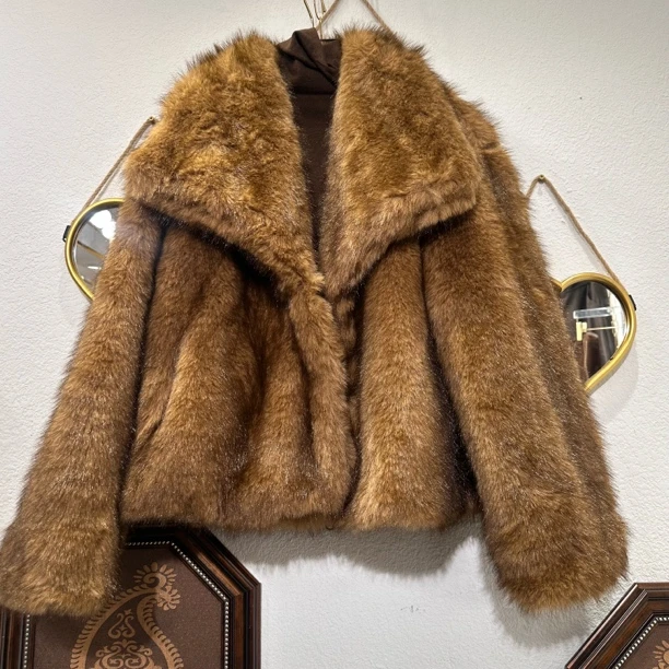 人造皮草 010人造皮草 070冬季大翻领高级感加厚毛茸茸皮草大衣