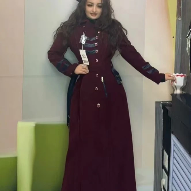 修身立领中长款时尚长款欧美风长袖显瘦加厚毛呢外套包邮