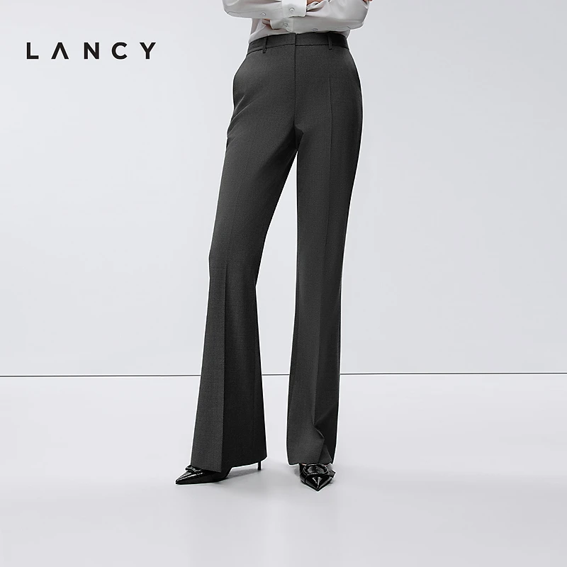 【100%羊毛】LANCY/朗姿2025年春新款复古高级西装裤女气质微喇裤