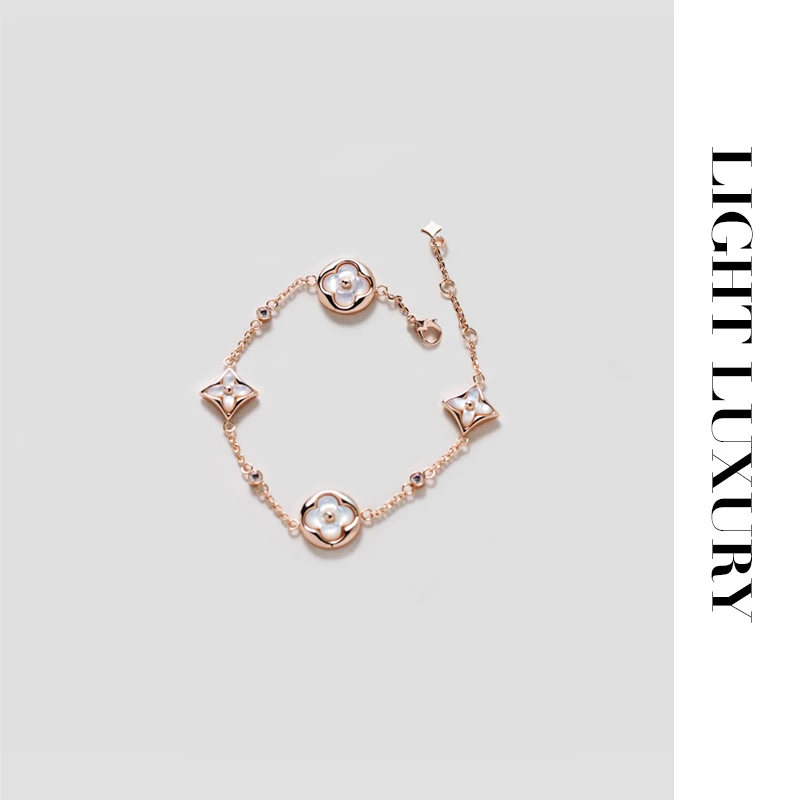 合金贝壳手链 641V金工艺老花白四花手链气质 女 设计感