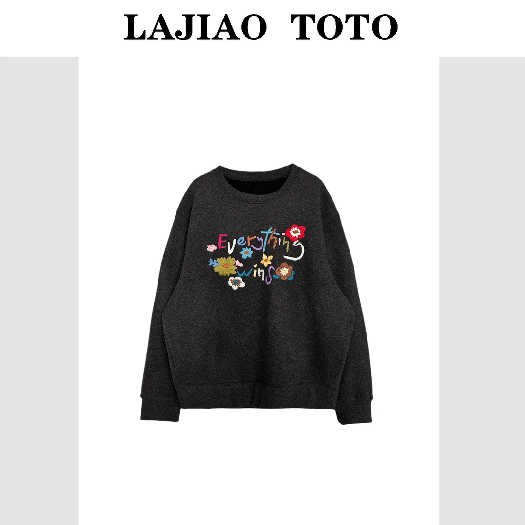 LAJIAO TOTO【繁花卫衣】休闲宽松美式百搭刺绣超柔女士卫衣#80002