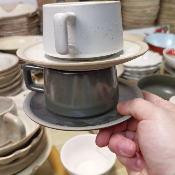瓷片微瑕粗陶咖啡杯两套一组