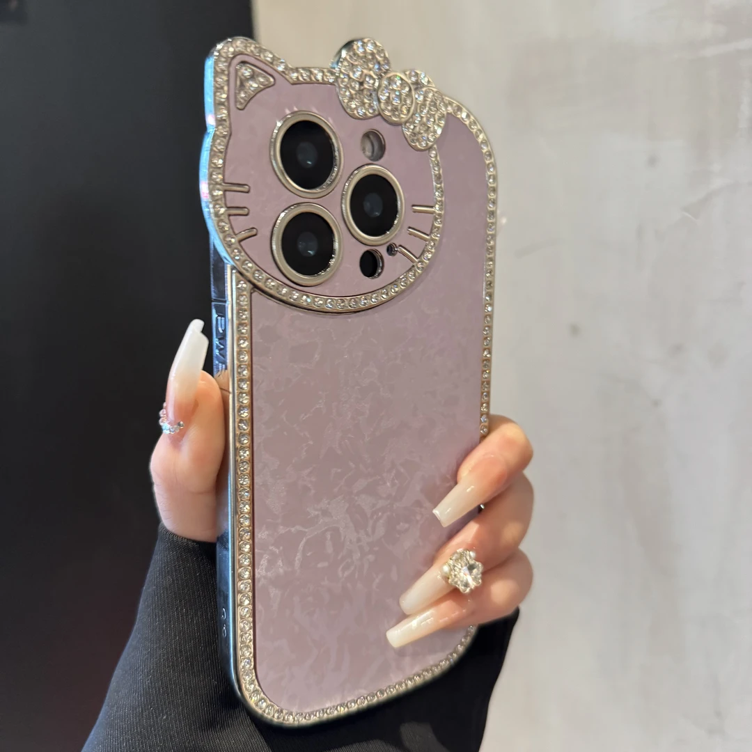 轻奢闪钻猫咪镜框适用iPhone16promax手机壳高级15少女心14新款13
