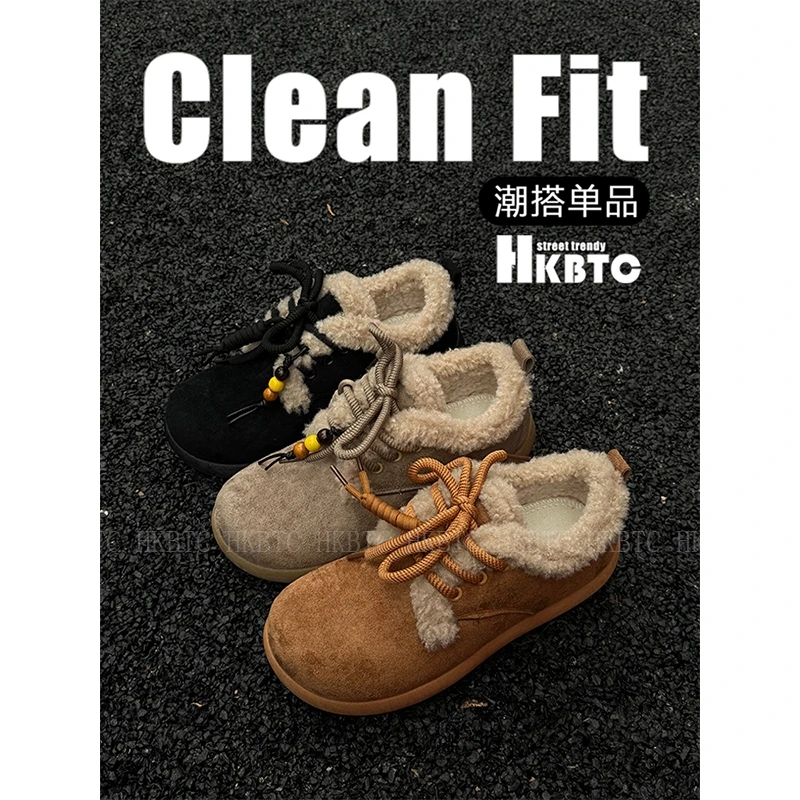 HKBTC老钱风串珠加绒勃肯鞋男保暖棉鞋防滑雪地靴复古冬季防寒