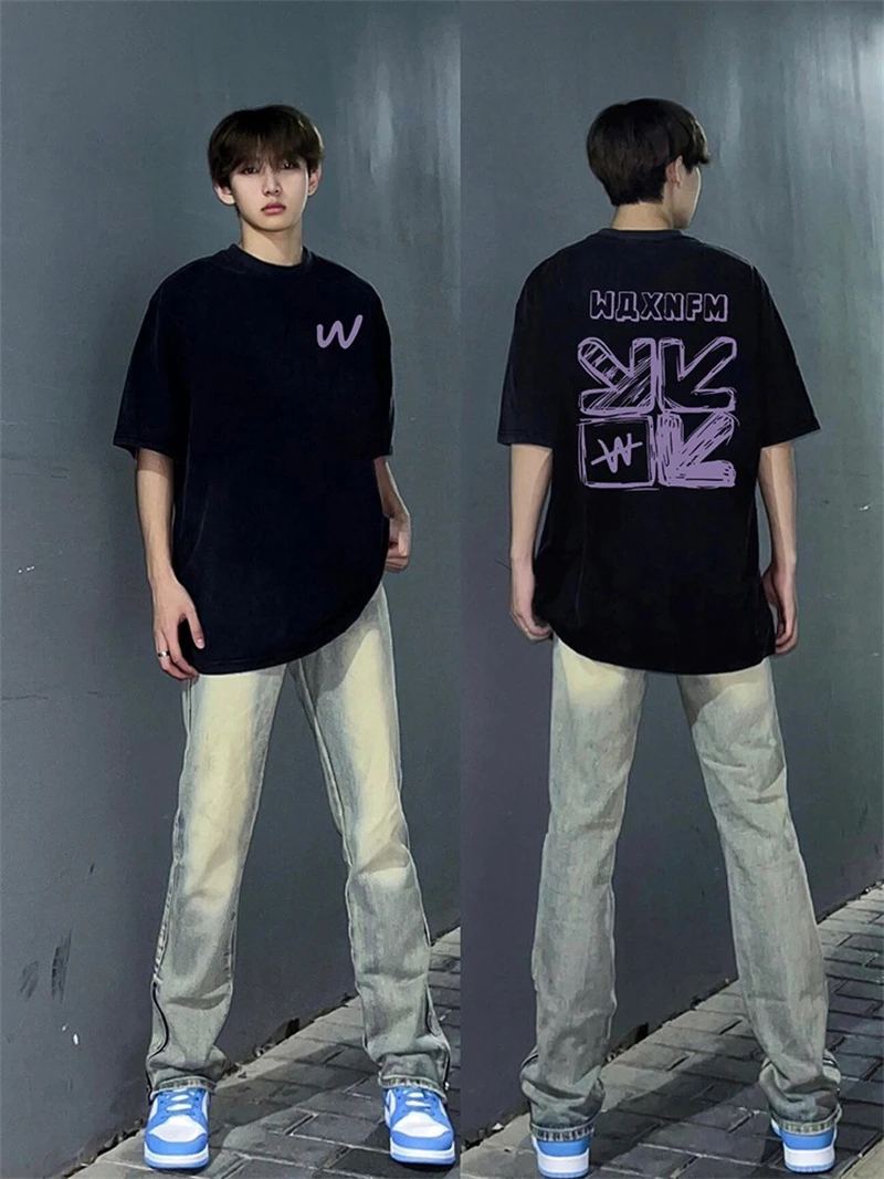 美式趣味箭头印花短袖T恤男夏季重磅设计感宽松oversize纯棉上衣