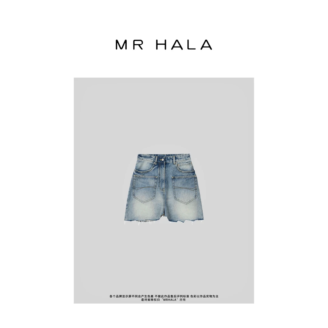 MRHALA 兴礼丹宁烈鹰纹口袋短裙女 LK39003