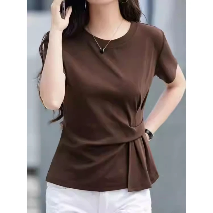 时尚设计感短袖T恤女2025夏季新款不规则遮肚子微胖显瘦小众上衣