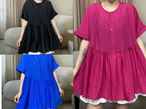 韩版宽松文艺复古短袖遮肚显瘦娃娃衫上衣28785超仙套头