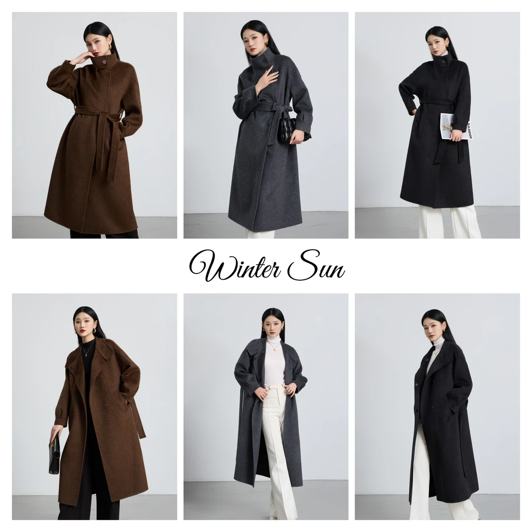 【100%羊毛】2024新款厚款长款高端羊毛大衣女时尚双面毛呢外套D086