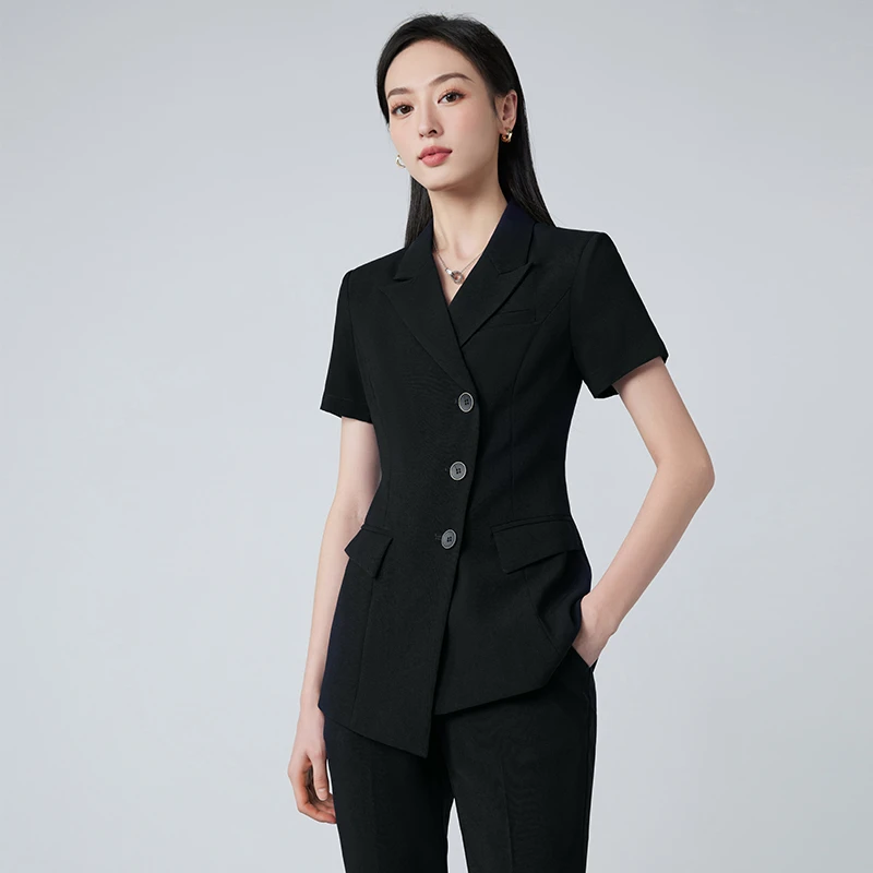 黑色西装外套女2025新款夏季薄款高端气质职业正装短袖西服套装女