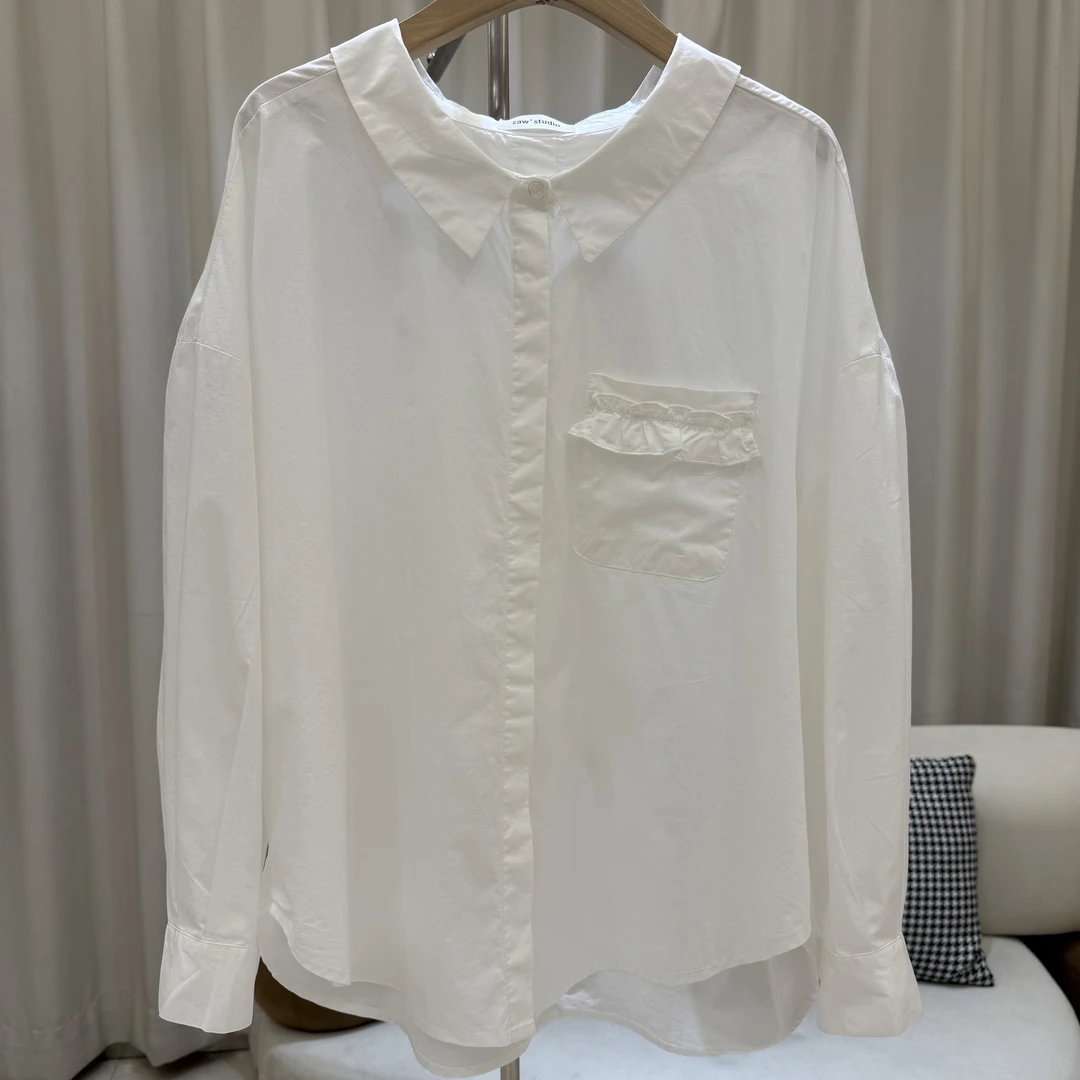 zaw大码女装法式小众设计感娃娃领衬衫女胖mm遮肚子显瘦上衣