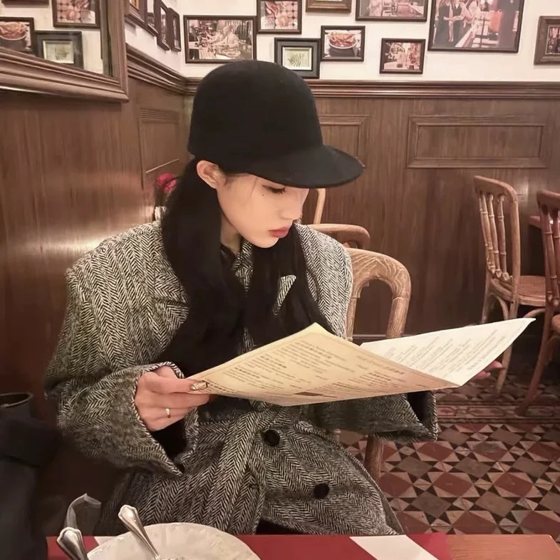 韩系光板羊毛呢鸭舌帽骑士帽秋冬百搭名媛优雅毛毡帽复古马术帽子