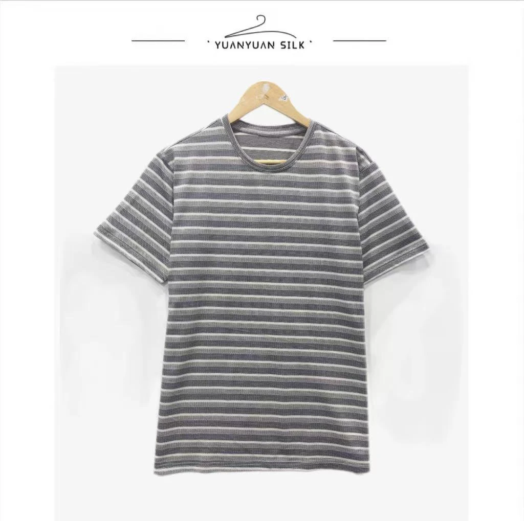 A 夏季天然蚕丝混纺男士T恤 舒适圆领宽松百搭短袖休闲上衣o85