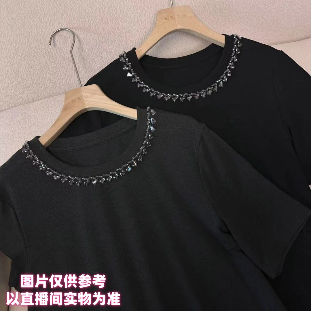 曦曦*串珠重工圆领短袖早春款设计感时尚显瘦高级感百搭