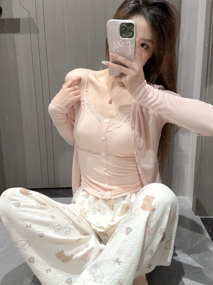 【芭蕾小咪】夏季软粉云朵棉带胸垫纯欲可外穿家居服