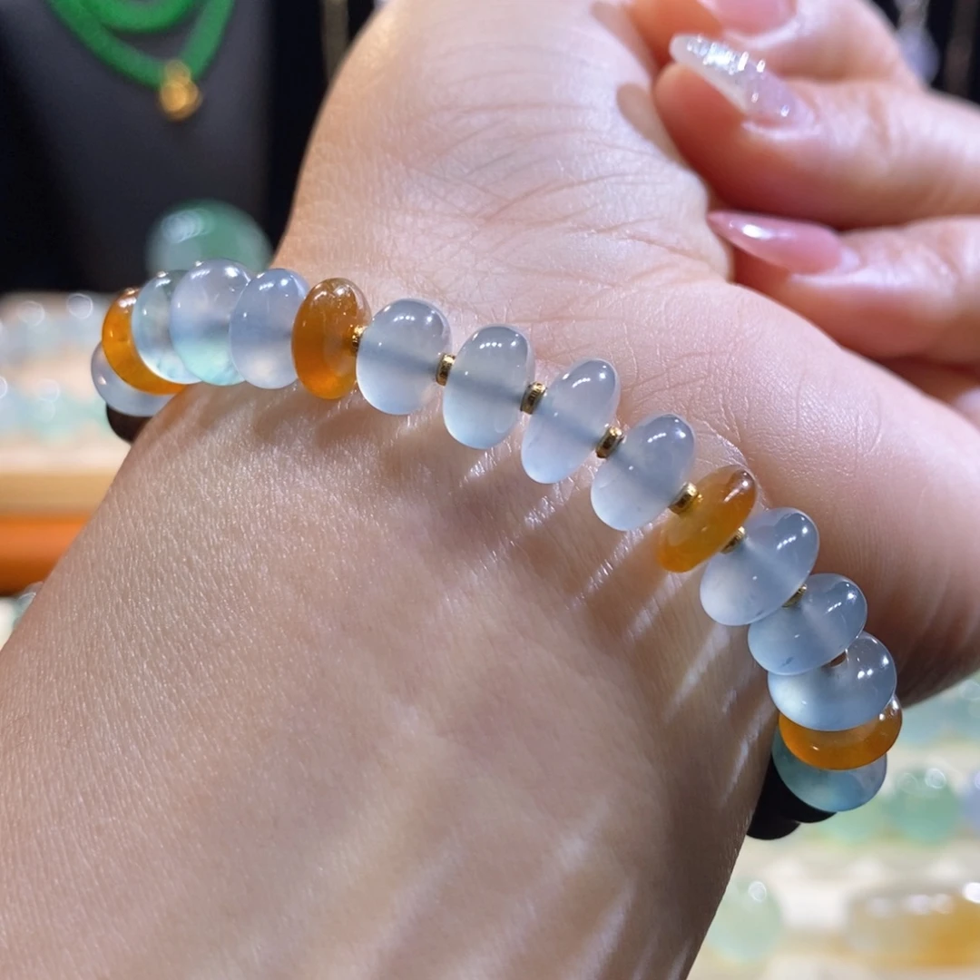 翡翠18K金镶嵌吊坠(不含链)翡翠小鼓珠手串