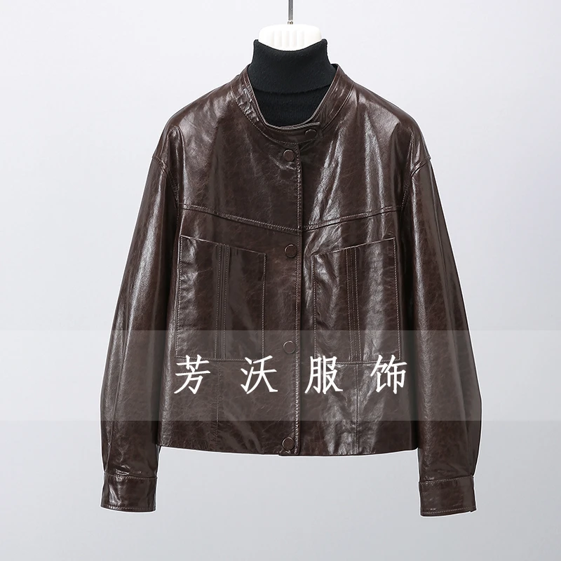 【亏本不加单】油蜡植糅头层绵羊皮真皮外套女短款时尚年轻款皮衣