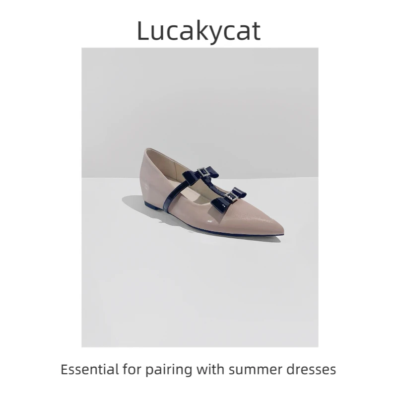 Lucakycat内增高5cm～平底尖头蝴蝶结豹纹单鞋百搭