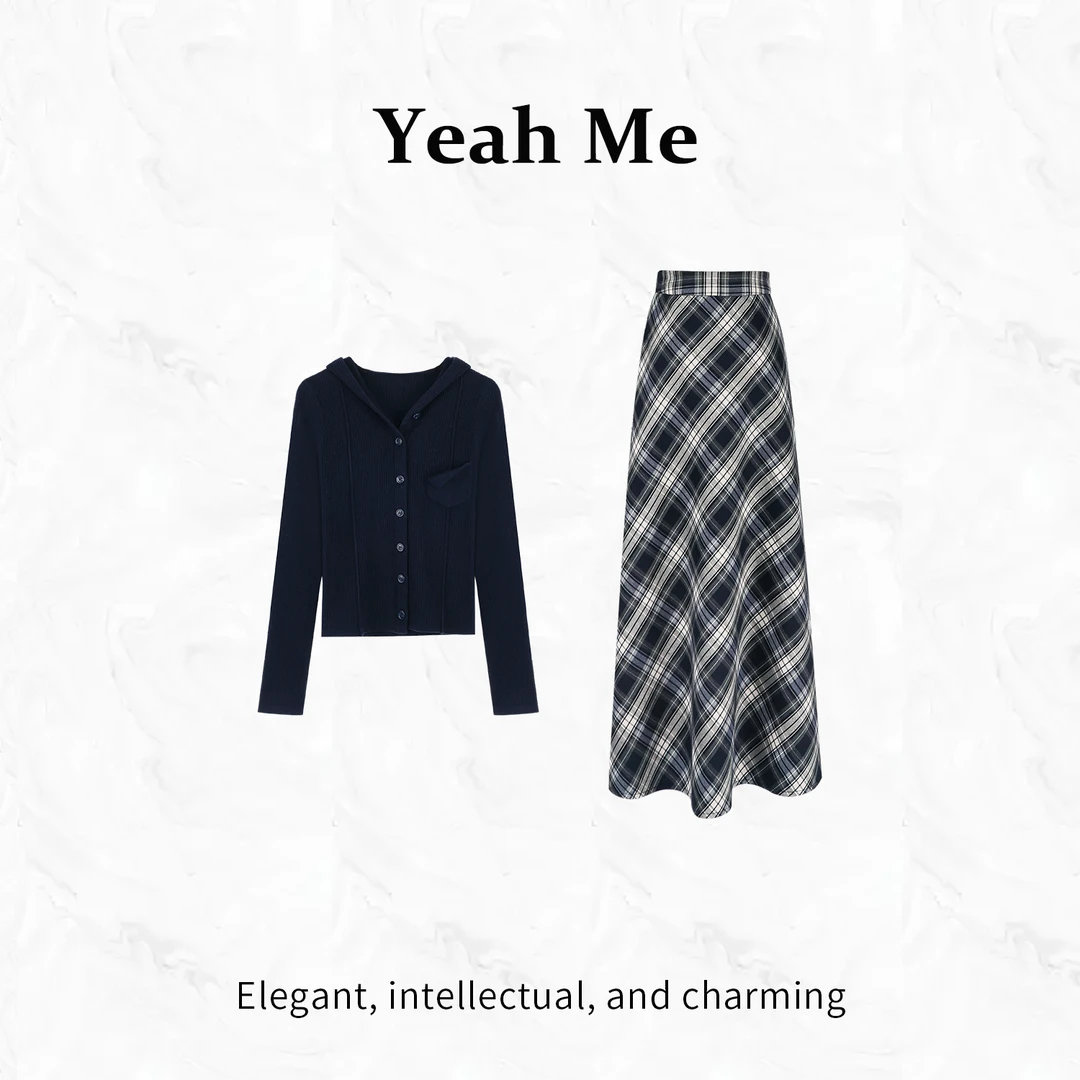 Yeah Me/也觅【韩系女高】秋季新款学院风慵懒感穿搭半身裙套装女装