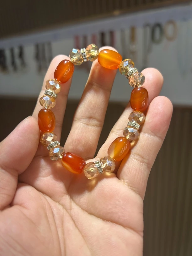 南京天然雨花石玛瑙桶珠手链原石玛瑙手链路路通转运珠手串男女款