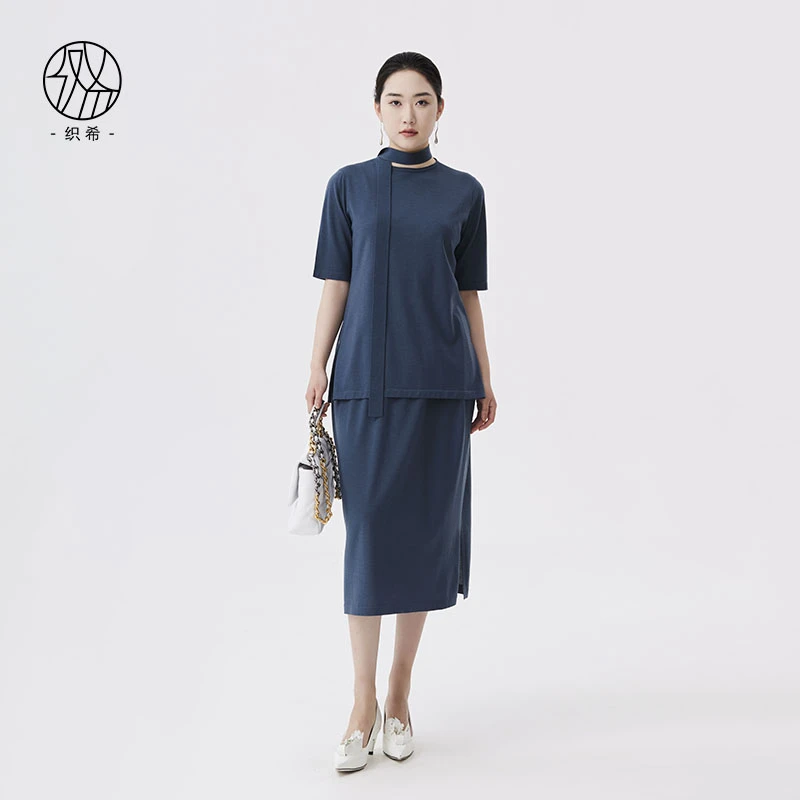 TESSIT｜织希夏季新款舒适亲肤飘带基础短袖针织衫