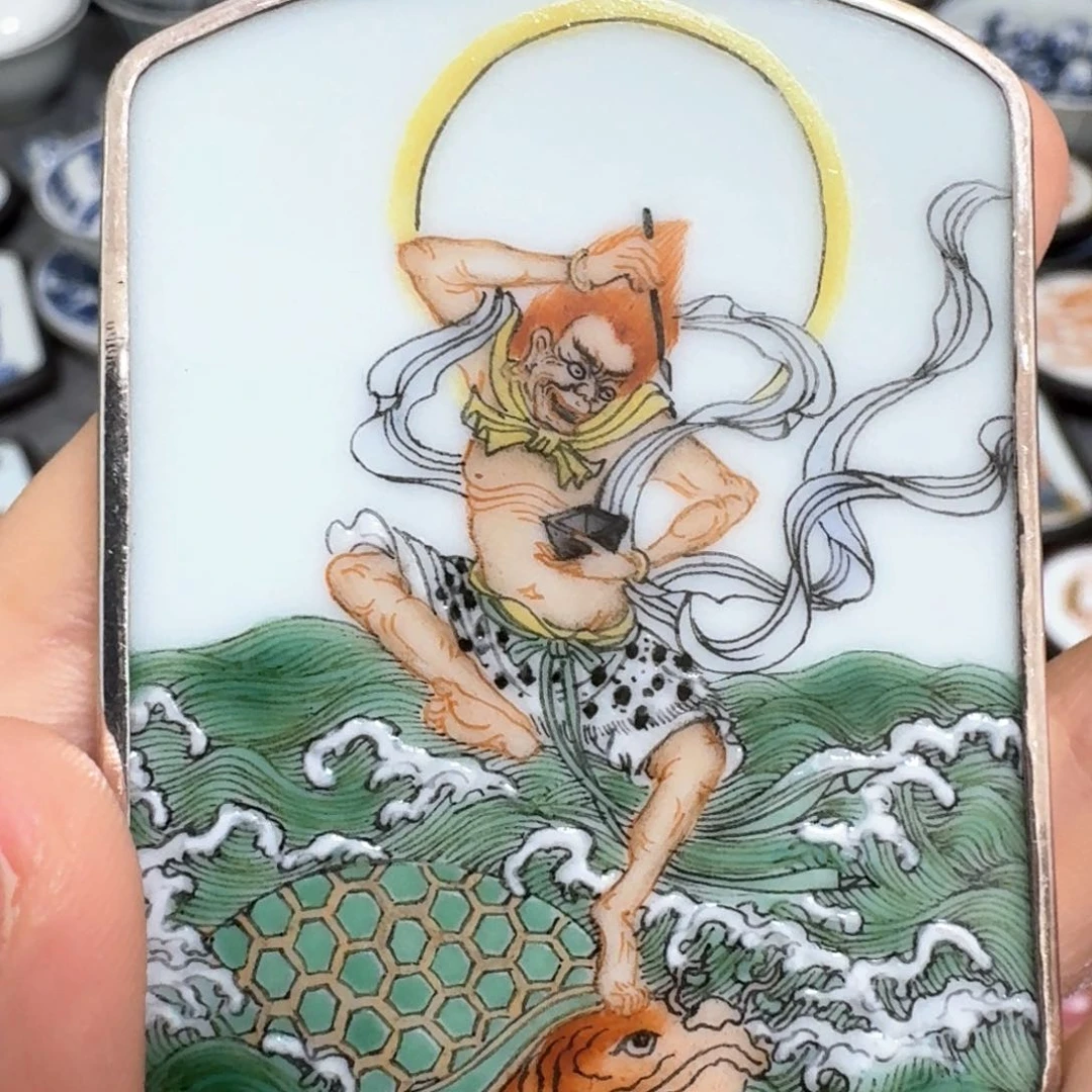 灯***珊瓷片粉彩魁星挂件一件